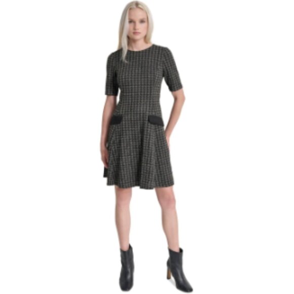 Dkny Women's Jewel-Neck Short-Sleeve Fit & Flare Dress - Black/Charcoal - Picture 1 of 4